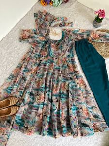 Vestido Largo de Fiesta Formal para Mujer, Talla Grande, Casual, con Estampado Floral, Patchwork de Seda Taby y Organza, Cuello Redondo, Nueva Moda de Verano 2025 - Product Image 6