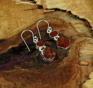 <b>Red</b> Carnelian Hook <b>Earrings</b> in Sterling Silver Handmade Multi Cut Gemstone Jewelry Gift for Her - Product Image 2