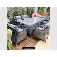 Ensemble de meubles de jardin en rotin PE moderne de haute qualité, table et chaises de salle à manger d'extérieur pour salon, patio, véranda, restaurant, villa