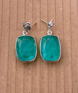 Pendiente de Esmeralda de Plata de Ley 925, hermoso pendiente de mujer, pendiente de piedra verde. - Product Image 2