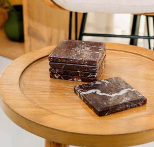 Juego de 5 Posavasos Cuadrados de Mármol Rojo Zebra, Posavasos de Piedra Natural Hechos a Mano, Decoración de Hogar de Lujo - Product Image 1