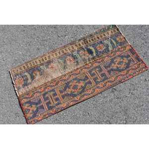 Alfombra Vintage, Alfombra Pequeña de 1.6x3.2 pies, Alfombra Turca de Lana Ikat Azul - Product Image 2