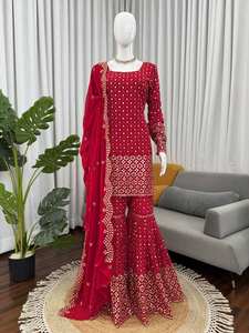 Entrez dans un charme sans effort avec notre ensemble exclusif de salwar kameez pour femmes en 3 pièces, tenue décontractée pour les fêtes, cousu avec élégance - Product Image 3