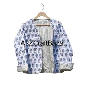 Abrigo estilo kimono acolchado de algodón estampado a mano indio con botones, transpirable, floral, para mujer, para todas las estaciones, informal. - Product Image 1