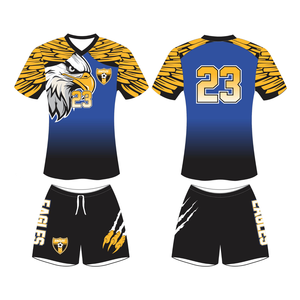 Tenue de football personnalisée OEM avec motif faucon sublimé, 100 % polyester, avec sac et chaussettes, sur mesure avec nom et numéro d'équipe imprimés - Product Image 5