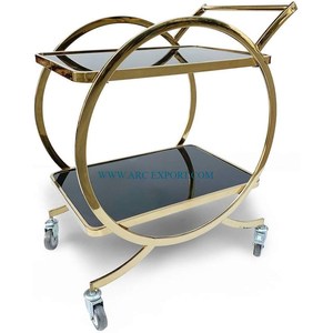 High Standard Quality Shining Mirror Polished Metallic Frame Black Color Glass Decorative Food Serving <b>Trolley</b> 2 Layers 4 <b>Wheels</b> - Product Image 1