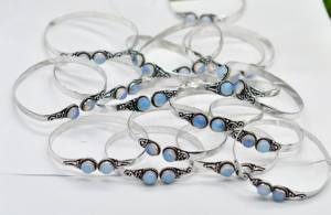 Opalite Gemstone Chunky Vintage Antique Silver Plated Brass Bangles Unisex Jewelry Prem Bhaya BN22 for Anniversary Fashion - Product Image 2