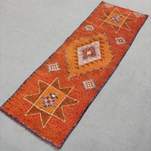 Vintage Turkish <b>Rug</b>, 2.8x7.7 ft <b>Runner</b> <b>Rug</b>, Orange White Solid Wool <b>Rug</b> - Product Image 2