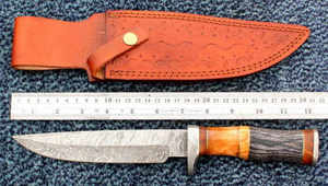 COUTEAU DE CHASSE BOWIE EN ACIER DAMAS FAIT MAIN SUR MESURE AVEC GAINE EN CUIR couteaux de camping en plein air - Product Image 6