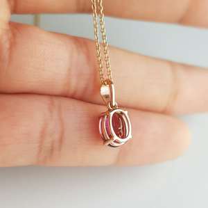 Pendentif en or pur 14 carats avec tourmaline rose naturelle taille ovale 1,3 ct, bijou fin fait main, pierre de naissance d'octobre, cadeau d'anniversaire pour elle - Product Image 5