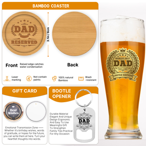 Juego de Vasos de Cerveza de 15 oz, Regalo para el Día del Padre con Posavasos de Bambú y Abridor de Botellas - Product Image 2