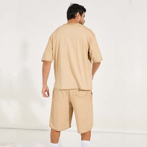 2025 New Arrival Custom Logo High Street Men's 100% Cotton <b>Knitted</b> Two-Piece Shorts <b>Sets</b> Breathable Plus Size Summer Fashion - Product Image 2