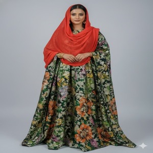 Vestido Tradicional Somalí Fransawi Dirac 2026, Auténtico, Moderno, Tejido Jacquard, Diseño Floral con Brillantina Plateada para Niñas - Product Image 1