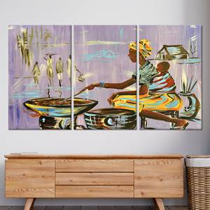 Elegante Arte en Lienzo de Mujer Africana: Impresión de Madre Cocinando, JUEGO DE 3 LIENZOS - Product Image 1