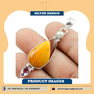 Colgante bohemio de plata con piedras preciosas de jaspe Mookaite Natural en forma de pera para mujer, colgante de declaración de Plata de Ley 925, joyería hecha a mano - Product Image 4