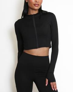 Athlétique Femmes Fermeture Éclair Devant Noir Manches Longues Veste Sport Soutien-Gorge Performance Leggings 3 Pièces Ensemble pour Workouts Yoga Fitness - Product Image 4