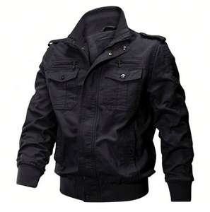 Men's Vintage Canvas <b>Quilted</b> Jacket Solid Color Long Sleeve Stand Collar Zipper Mens Flight Pilot Windbreaker Coats <b>Hoodie</b> - Product Image 5