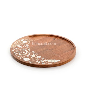 Bandejas redondas de madera de lujo para decoración, accesorio con incrustaciones de concha de perla Madre, OEM, logotipo personalizado, platos, bandejas musulmanas - Product Image 2