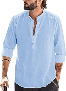 Camisa de Hombre de Manga Larga, Casual, de Poliéster/Algodón, Ligera, Lisa, Ecológica, Antiarrugas, Antiencogimiento, Transpirable, con Botones - Product Image 3