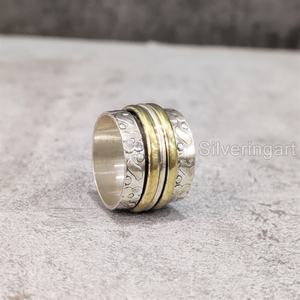 Large bande Spinner bague de méditation en argent sterling 925 bague de pouce pour femme Fidget bijoux faits à la main Fine anxiété bague Spinner pour hommes - Product Image 5