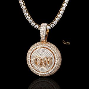 Collier personnalisé à pendentif rond QN en or massif 10 carats avec diamant cultivé en laboratoire Bijoux hip hop glacés Cadeau de luxe élégant pour lui - Product Image 1