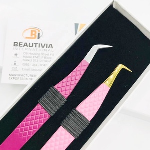 Pince à épiler d'extension de cils de volume en acier inoxydable durable forte adhérence Logo personnalisé lavande/rose bébé avec pointe pointue - Product Image 2
