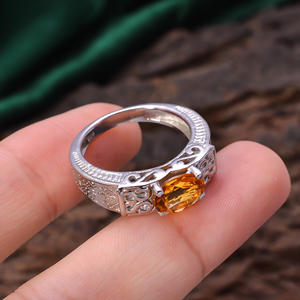 92.5พลอยเงินสเตอร์ลิงวงแหวนรูปไข่สีเหลืองซิทรีนธรรมชาติ5.6กรัมสำหรับงานเลี้ยงวันเกิด - Product Image 3