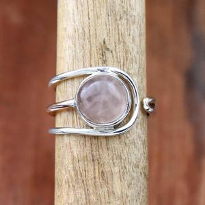 แหวนเงินแท้925โรสควอตซ์สายสามเส้นปรับได้ของขวัญ Boho สำหรับเธอ - Product Image 2