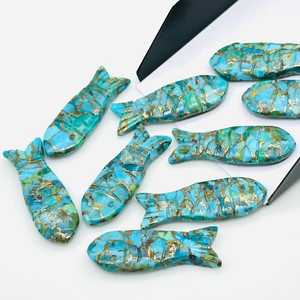 Cuentas Sueltas de Turquesa Azul en Forma de Pez, Cuentas de Cobre Talladas en Forma de Pez, 10X30 MM - Product Image 2