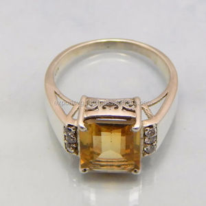 แหวนแต่งงานและหมั้นเงินแท้ดีไซน์คลาสสิกคุณภาพสูงประดับด้วยพลอยซิทรินควอตซ์และโทแพซ - Product Image 1