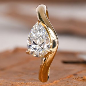 Bijoux fins 10/14/18k or massif incurvé Solitaire poire coupe laboratoire diamant cultivé 1ct fiançailles Valentine cadeau bague pour elle - Product Image 2