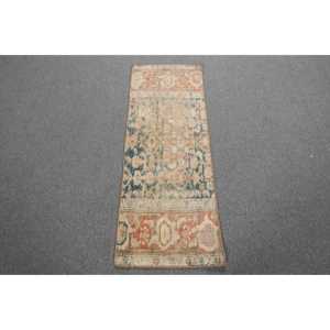 Alfombra Turca Vintage de 1.6x4.4 pies, Alfombra Persa Azul - Product Image 1