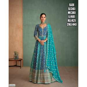 Vestido Anarkali de rayón de seda étnica india bordado pesado Dupatta mangas largas acampanadas largas para bodas fiestas viscosa Salwar - Product Image 1