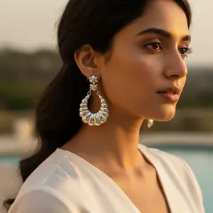 18K Gold Plated Teardrop <b>Earrings</b> for Women 925 Silver Pendant Dangle <b>Earrings</b> with Diamond White Gold <b>Tassel</b> Shape for Gift - Product Image 3