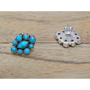 Boucles d'oreilles en argent sterling 925 de style vintage Bijoux en pierre naturelle de pierre précieuse turquoise véritable - Product Image 1