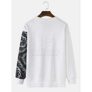 Sweat-shirt à col rond pour homme SONISPO, blanc et noir, imprimé paisley, coupe classique, pull décontracté pour l'automne - Product Image 2