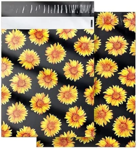 Paquete de 100 Bolsas de Poliéster de 25x33cm, Autoadhesivas, Resistentes al Agua y a Desgarros, Ligeras y Duraderas, 2.3 Mil, Diseño de Girasoles Negros - Product Image 1