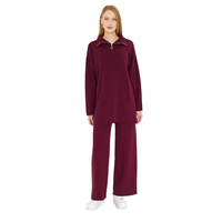 Conjunto de punto liso con cremallera, ropa deportiva de gran tamaño de dos piezas, conjunto de chándal de manga larga para uso diario, conjunto de punto doble elegante