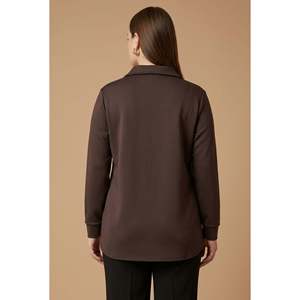 Blouse en modal tricoté à col yaka avec fermeture éclair, grande taille, couleur café - Product Image 6