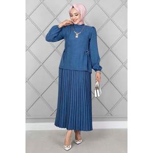 Ensemble hijab 2 pièces avec ceinture latérale Indigo - Product Image 1
