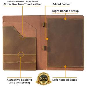 Cá nhân nâu da danh mục đầu tư chất kết dính 3 vòng padfolio điều hành Folio zippered khắc thư mục Organizer Quà Tặng tùy chỉnh người đàn ông - Product Image 5