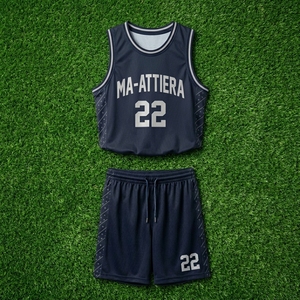 Ensemble short et maillot de basket-ball pour hommes, bleu marine, sans manches, en mesh, uniforme sportif, tenue d'équipe athlétique, bordure contrastée, vêtements de performance - Product Image 6