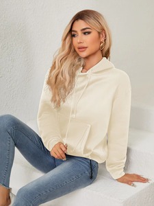 Sudadera con capucha y bolsillo con cordón para mujer Sudadera con capucha con hombros caídos de manga larga para Otoño e Invierno para mujer - Product Image 3