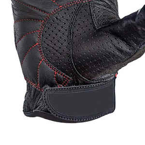 Guantes negros para motocicleta, cuero de vaca perforado, dedos acolchados de goma, logotipo OEM, precio bajo, venta al por mayor, guantes para motocicleta - Product Image 5