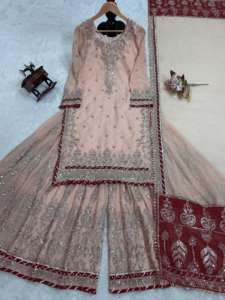 Beau Top-Sharara et Dupatta avec fil avec séquence avec rivet Moti avec bordure en dentelle fantaisie - Product Image 4