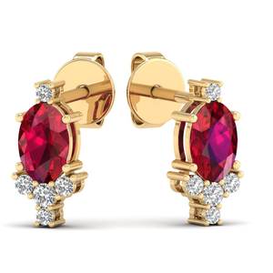 REYES Precio al por Mayor, Pendientes de Oro Sólido de 14K con Corte Ovalado, Gema de Rubí Rojo de 1 Quilate, Moissanita, Cierre de Rosca, para Mujer, Joyería de Lujo - Product Image 1