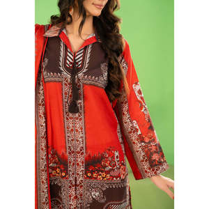 Conjunto de 3 piezas de salwar kameez de algodón khaddar estampado con dupatta de zari pesado, ropa paquistaní para festivales WNS-52043 - Product Image 1