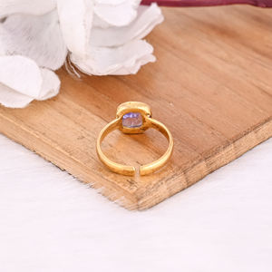 Solid 925 <b>Sterling</b> <b>Silver</b> Natural Tanzanite Cushion Gemstone <b>Adjustable</b> Yellow Gold Plated Wedding Engagement Gift <b>Ring</b> - Product Image 3