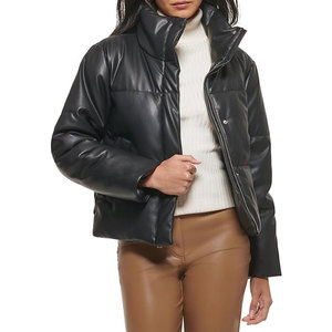 Chaqueta Corta Acolchada de Cuero Vegano para Mujer, Abrigo de Invierno Elegante y Cálido, Ligero, Resistente al Agua, Prenda Exterior Moderna - Product Image 1