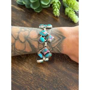 Virginia Sandoval Geometric Cluster Link <b>Bracelet</b> with Mohave Turquoise & Sterling <b>Silver</b> for Gift - Product Image 2